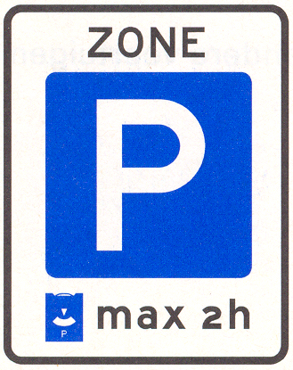 Bij een parkeerschijfzone mag u langs de blauwe streep parkeren met een parkeerschijf